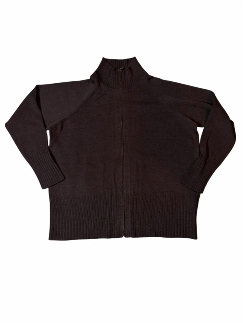 Baobei New York Wool Blend Zip Mock Neck Cardigan Sweater XL Brown